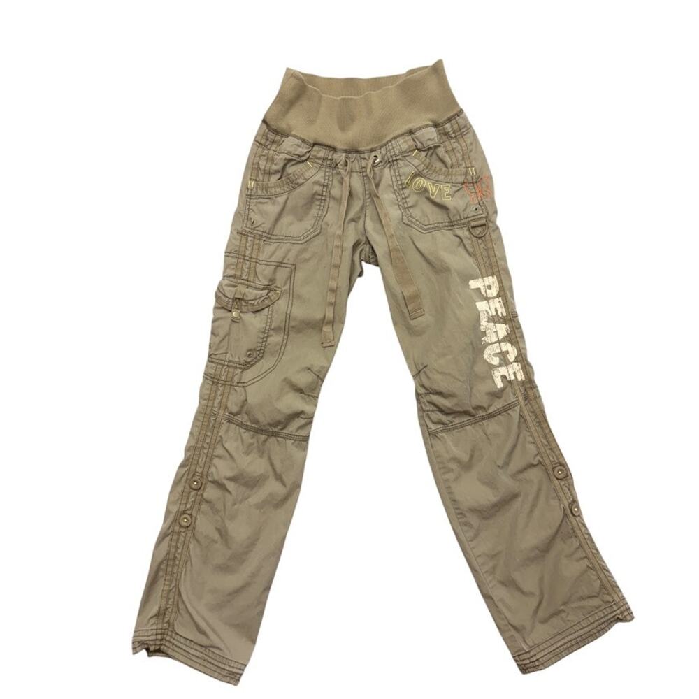 Vintage Y2K Gap Cargo Pants Low Rise Embroidered Love Peace Cargo Pants Size XS
